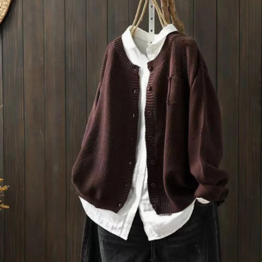 Leni | Damen Oversize Strickjacke mit Taschen