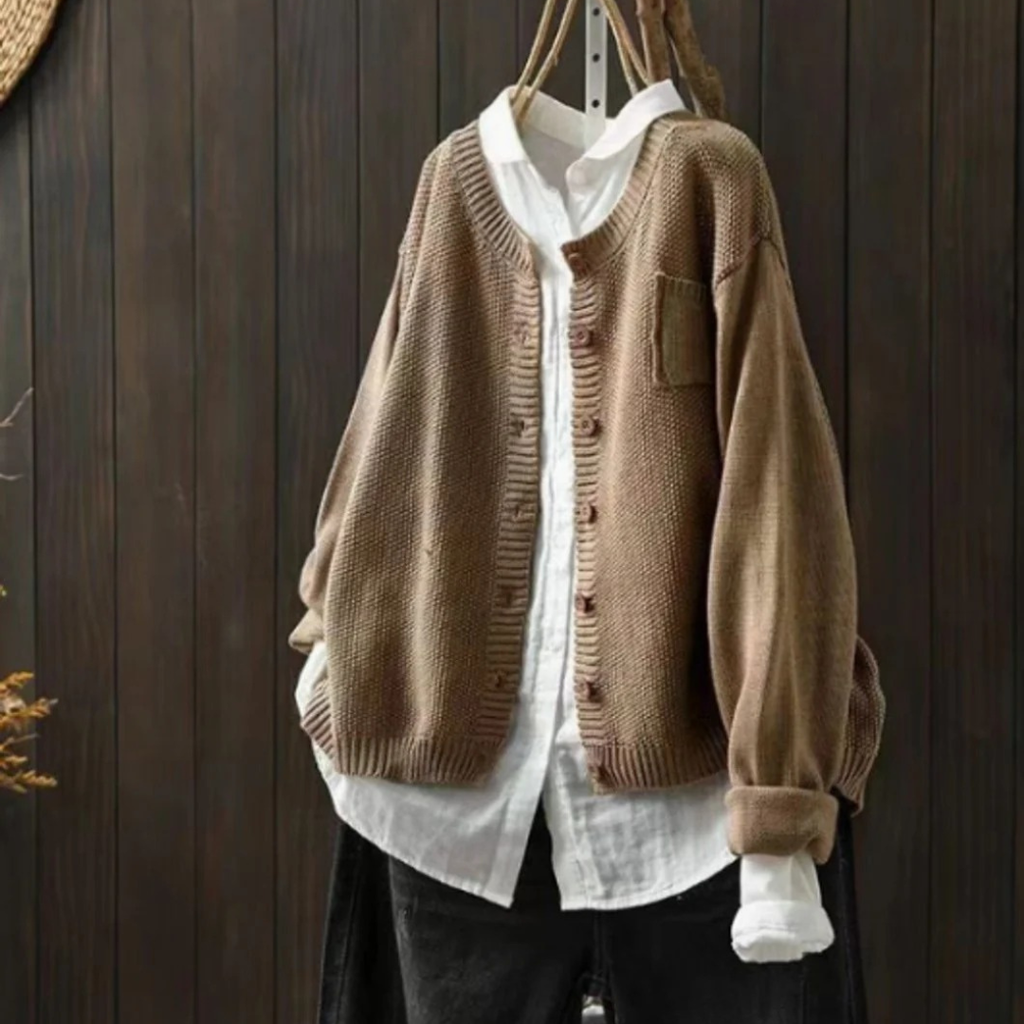 Leni | Damen Oversize Strickjacke mit Taschen