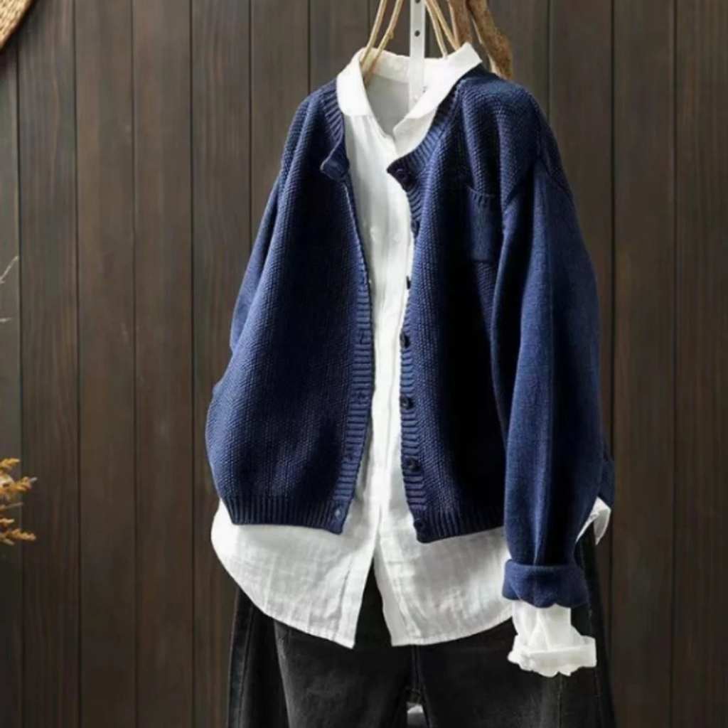 Leni | Damen Oversize Strickjacke mit Taschen