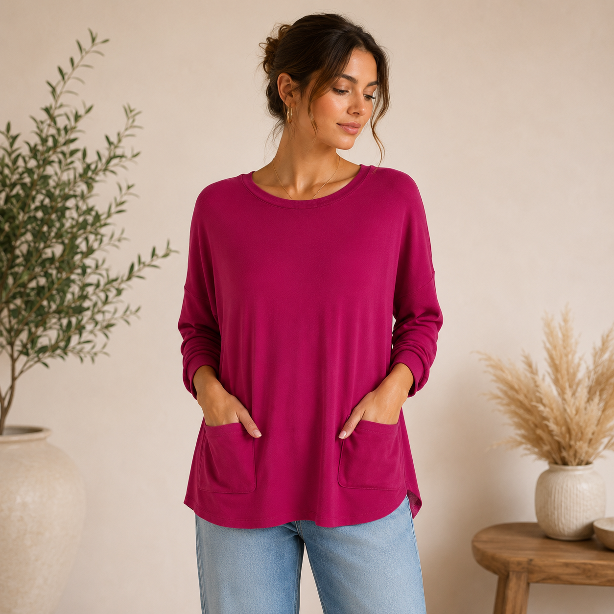 Leni | Damen Oversize Tunika Pullover Mit Taschen