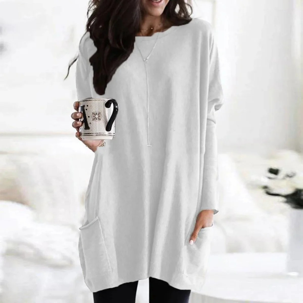 Leni | Damen Oversize Tunika Pullover Mit Taschen