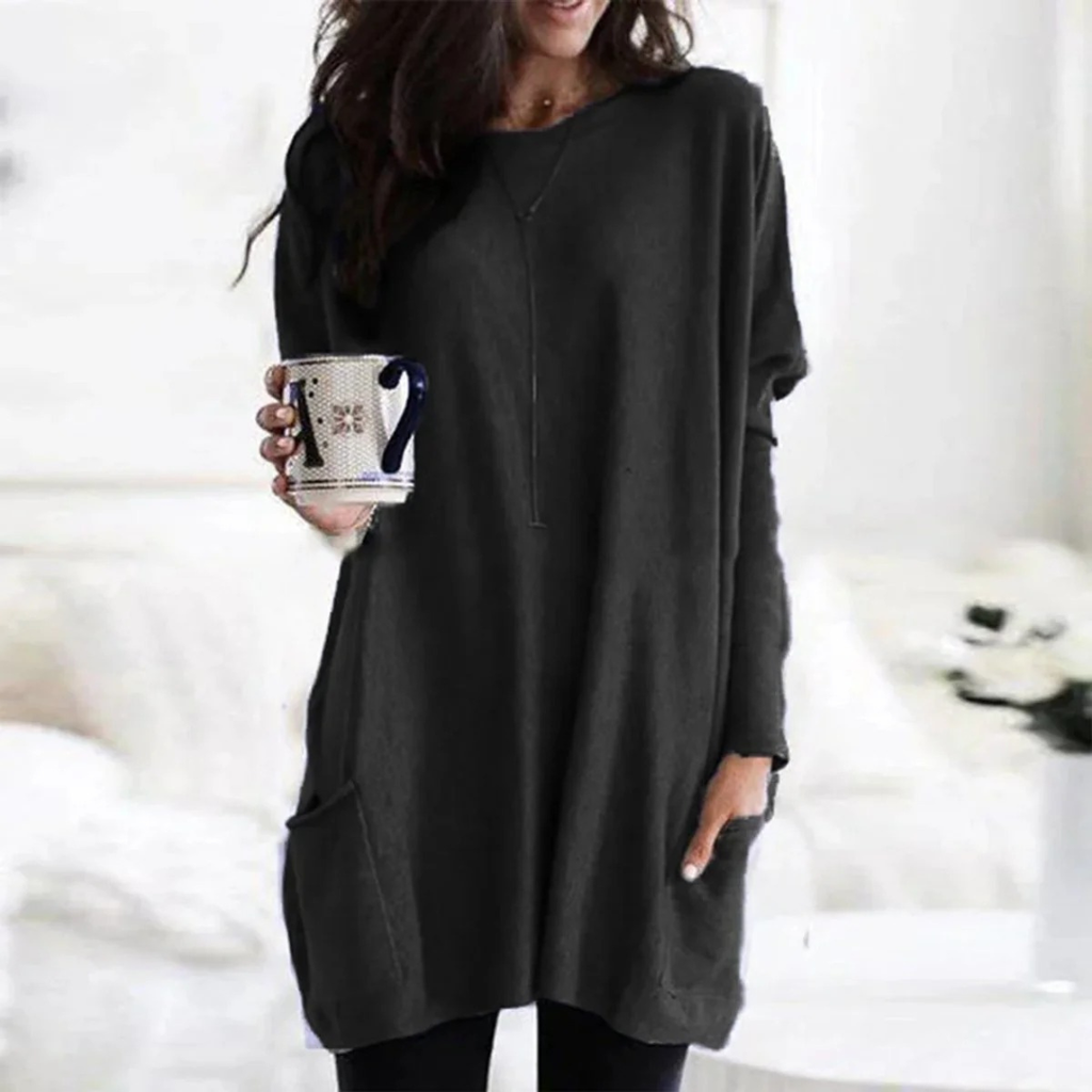 Leni | Damen Oversize Tunika Pullover Mit Taschen