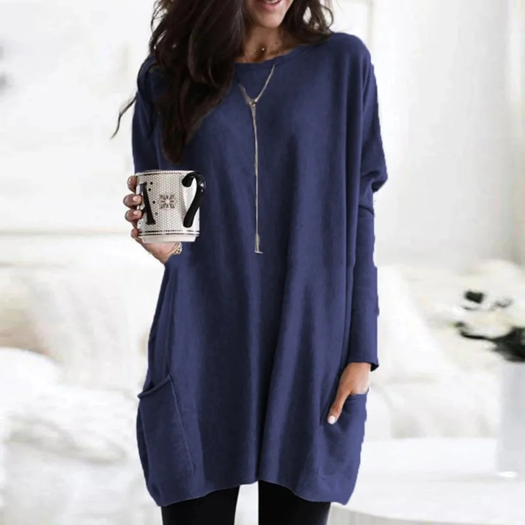 Leni | Damen Oversize Tunika Pullover Mit Taschen