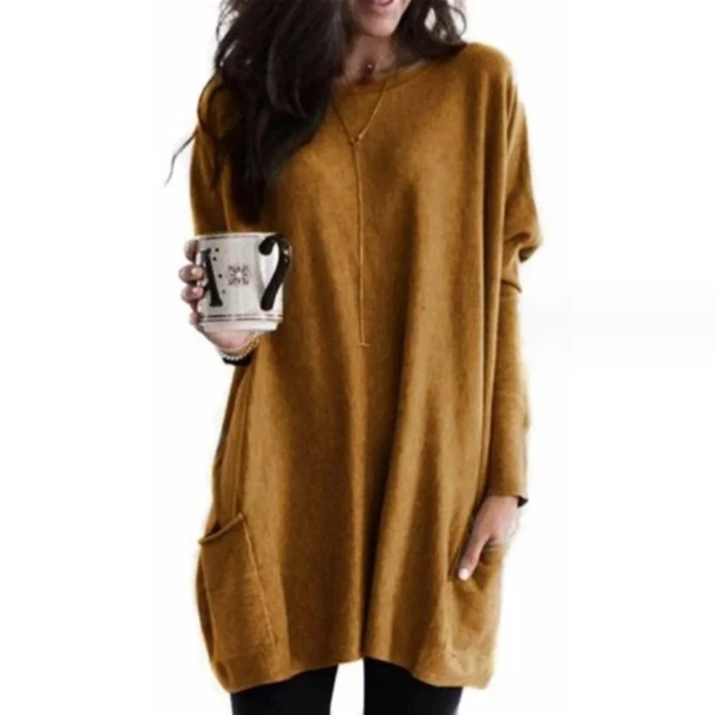 Leni | Damen Oversize Tunika Pullover Mit Taschen
