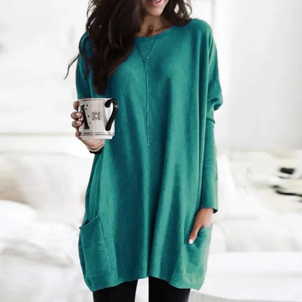 Leni | Damen Oversize Tunika Pullover Mit Taschen