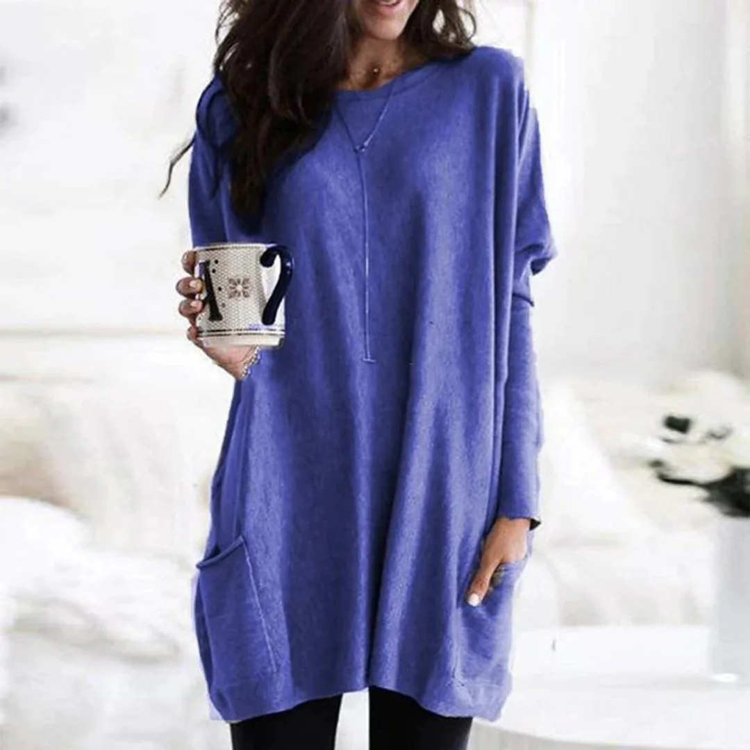 Leni | Damen Oversize Tunika Pullover Mit Taschen