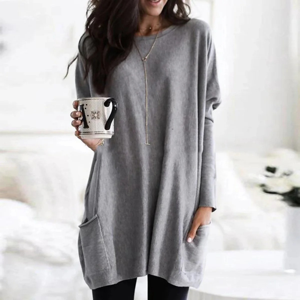 Leni | Damen Oversize Tunika Pullover Mit Taschen