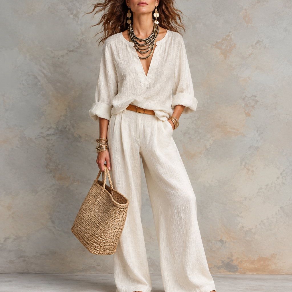 Leni | Damen Relaxed-Fit Zweiteiler Set Mit Bluse & Hose