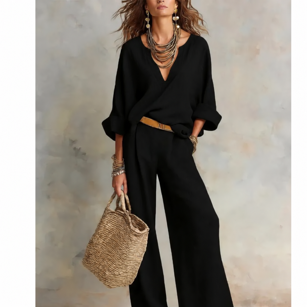 Leni | Damen Relaxed-Fit Zweiteiler Set Mit Bluse & Hose