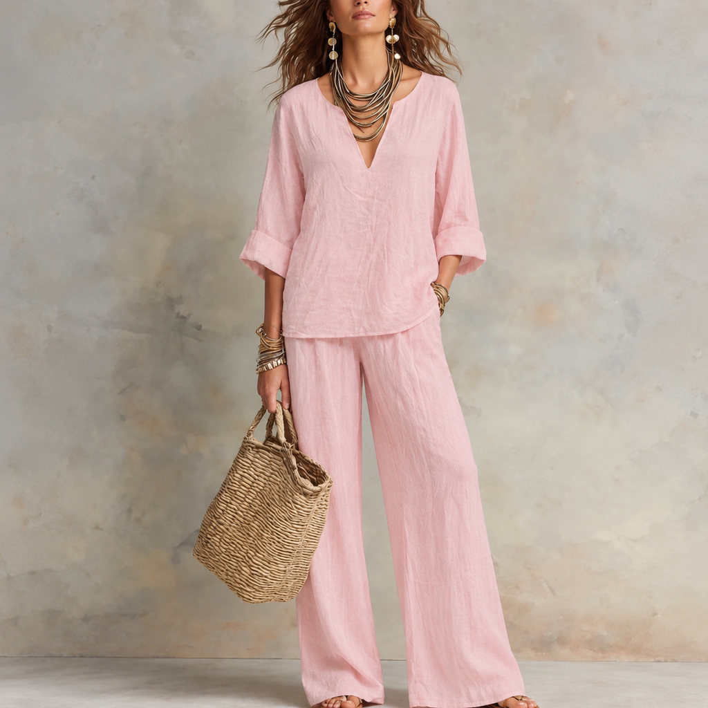 Leni | Damen Relaxed-Fit Zweiteiler Set Mit Bluse & Hose