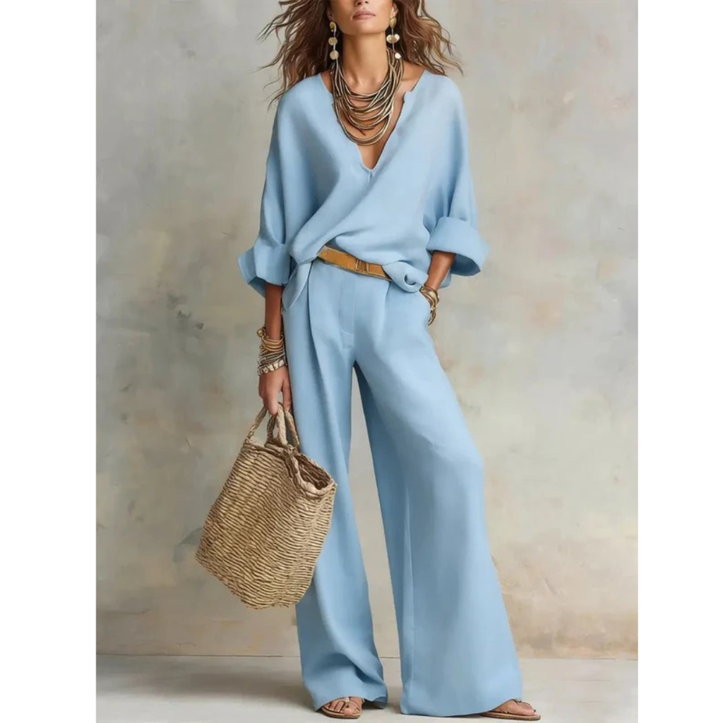 Leni | Damen Relaxed-Fit Zweiteiler Set Mit Bluse & Hose