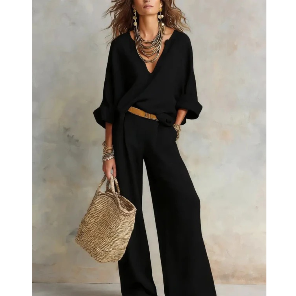 Leni | Damen Relaxed-Fit Zweiteiler Set Mit Bluse & Hose