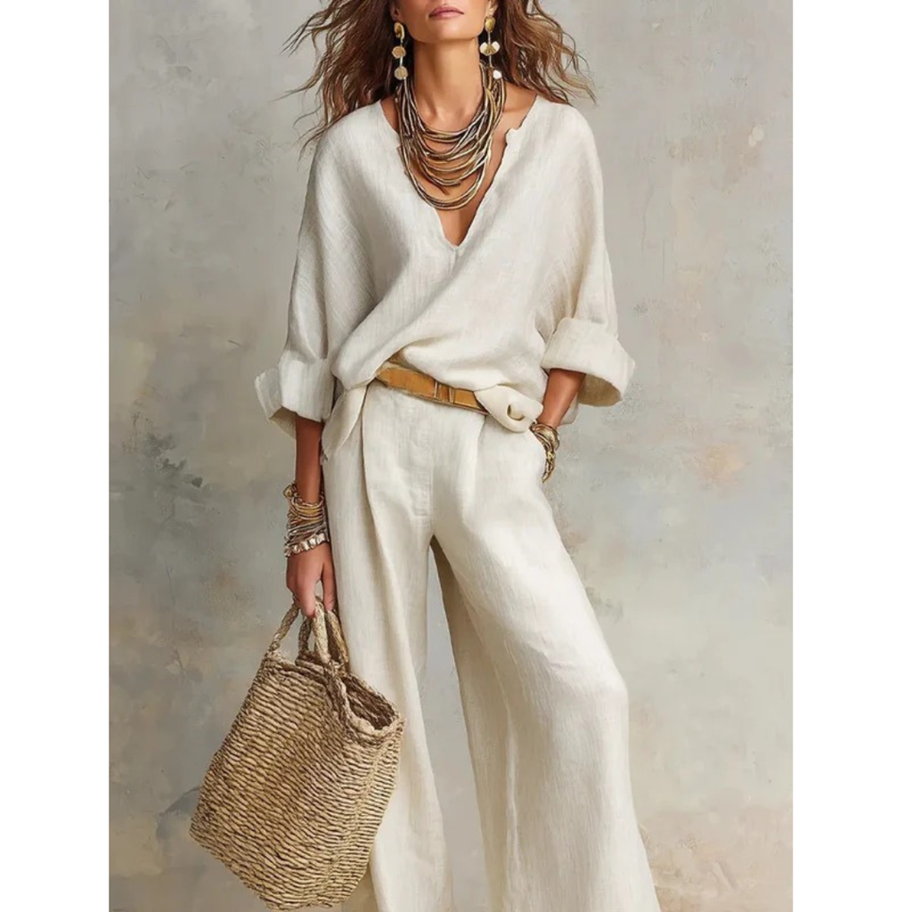Leni | Damen Relaxed-Fit Zweiteiler Set Mit Bluse & Hose