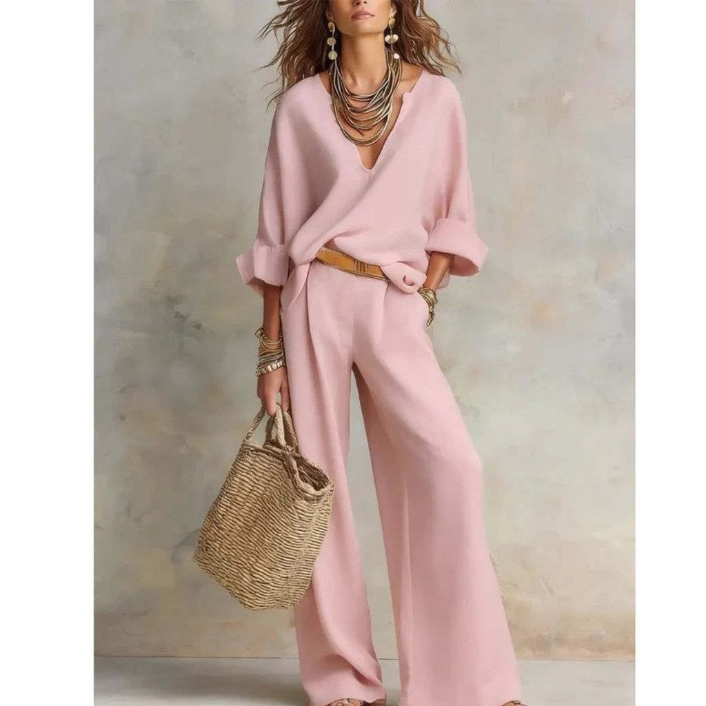 Leni | Damen Relaxed-Fit Zweiteiler Set Mit Bluse & Hose