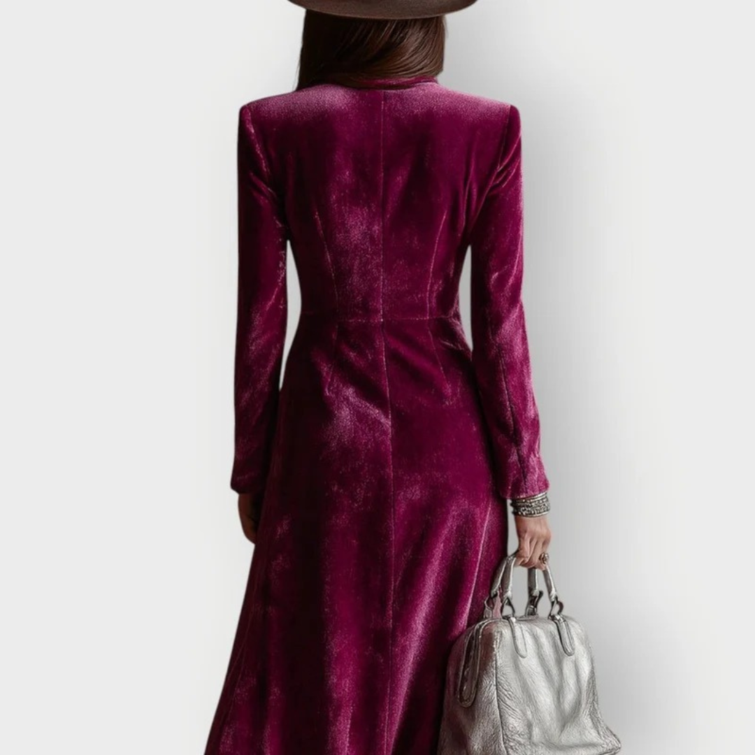 Leonie | Damen Flieder Maxi Kleid mit Langarm