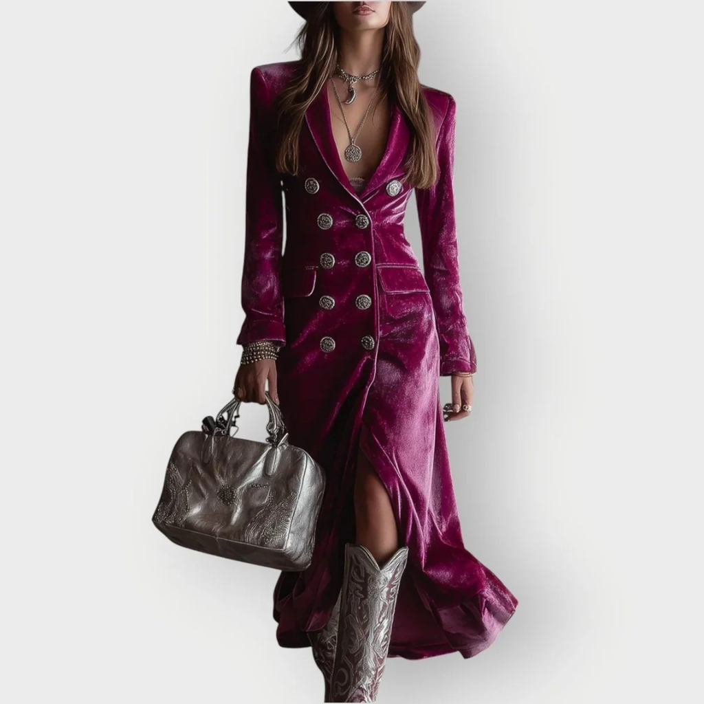 Leonie | Damen Flieder Maxi Kleid mit Langarm