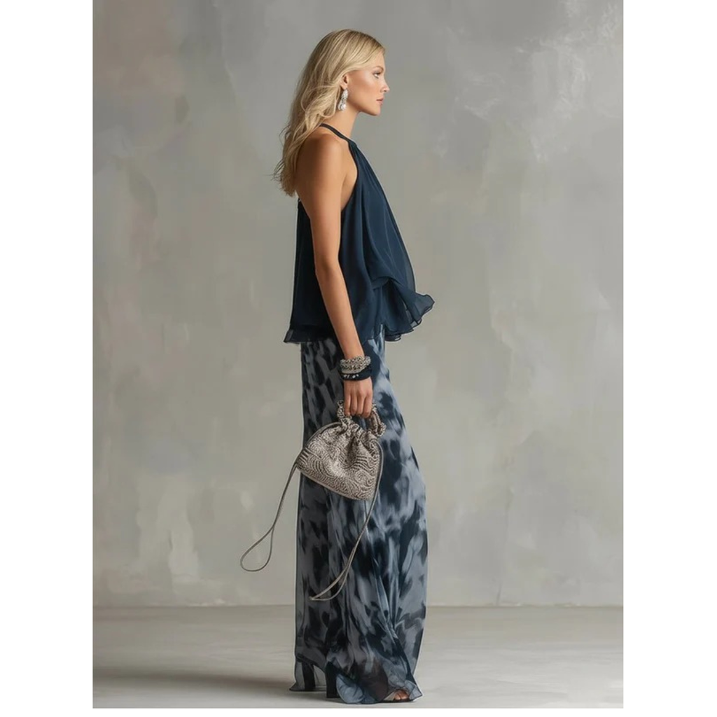 Leonie | Damen Marineblau Neckholder Zweiteiler Set