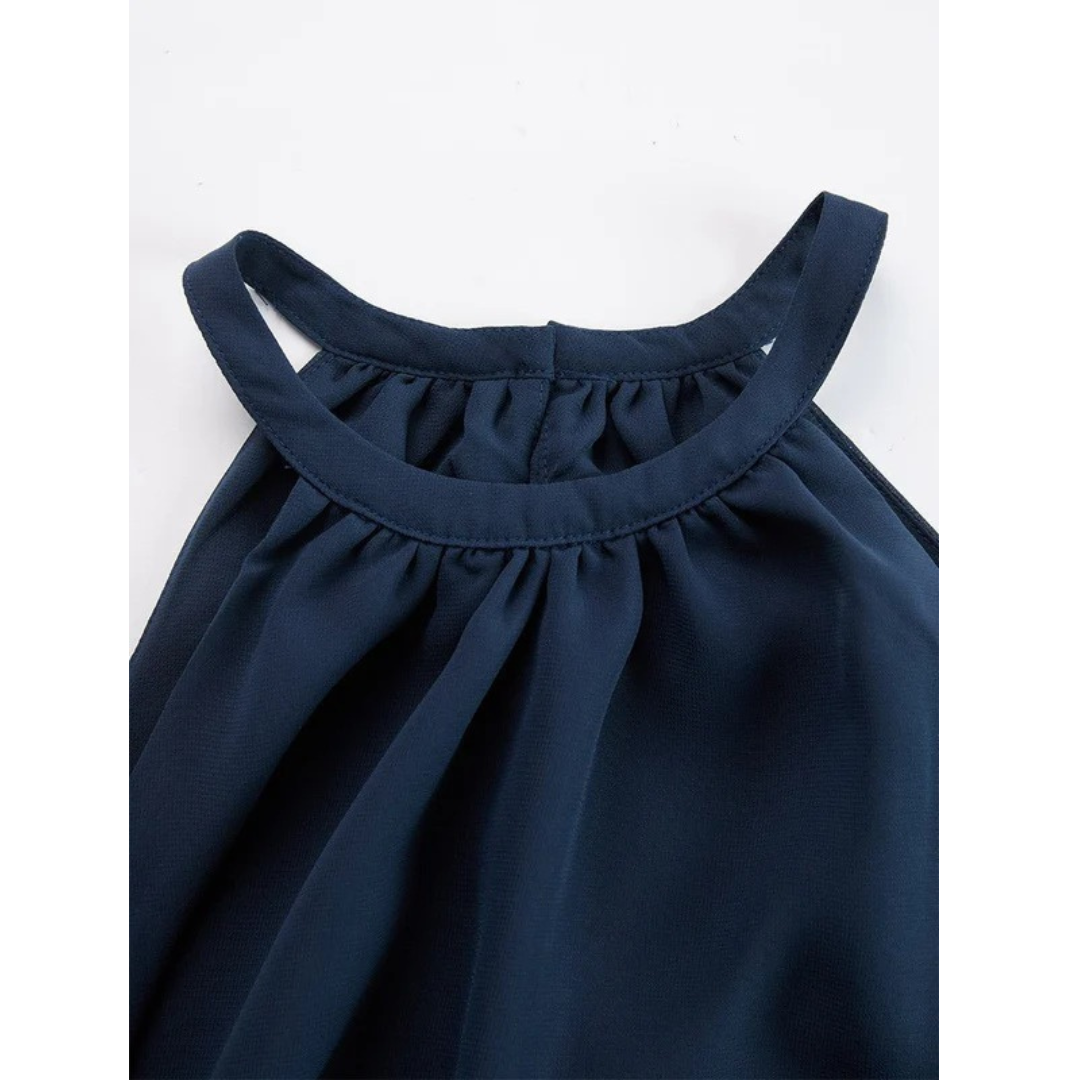 Leonie | Damen Marineblau Neckholder Zweiteiler Set