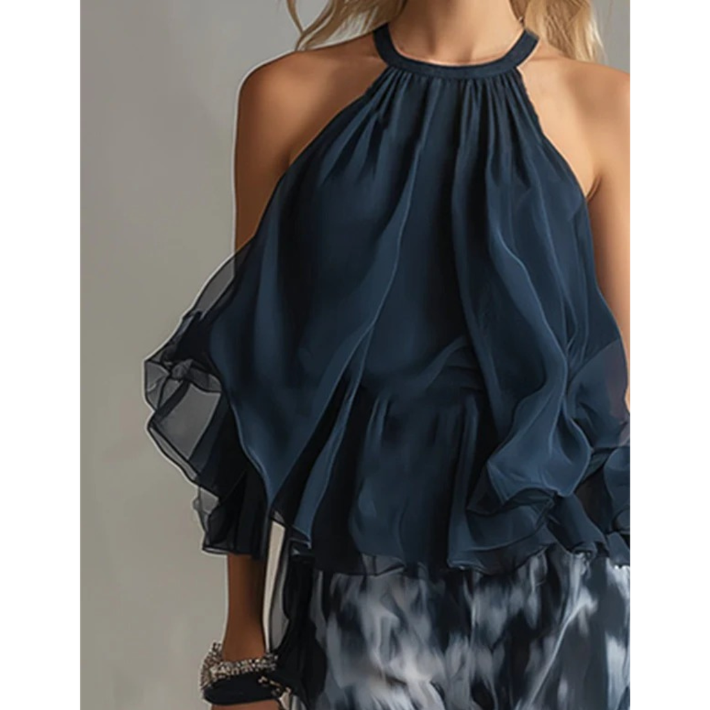 Leonie | Damen Marineblau Neckholder Zweiteiler Set
