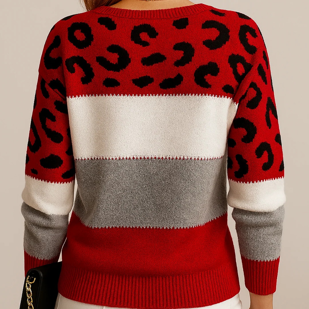 Leonie | Damen Strick Pullover mit Leopardenmuster