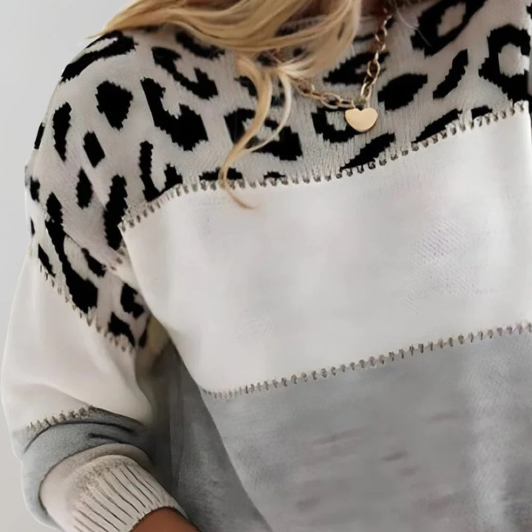 Leonie | Damen Strick Pullover mit Leopardenmuster