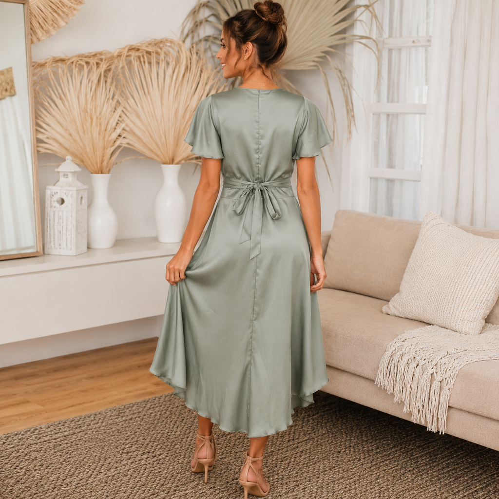 Leonie | Damen V-Ausschnitt Midikleid