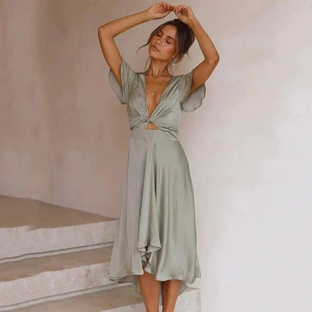 Leonie | Damen V-Ausschnitt Midikleid