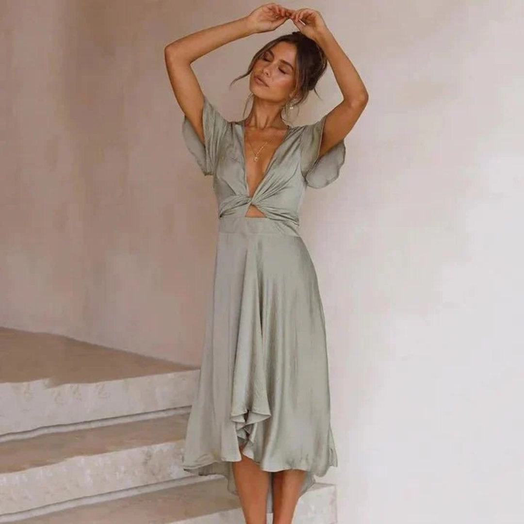 Leonie | Damen V-Ausschnitt Midikleid