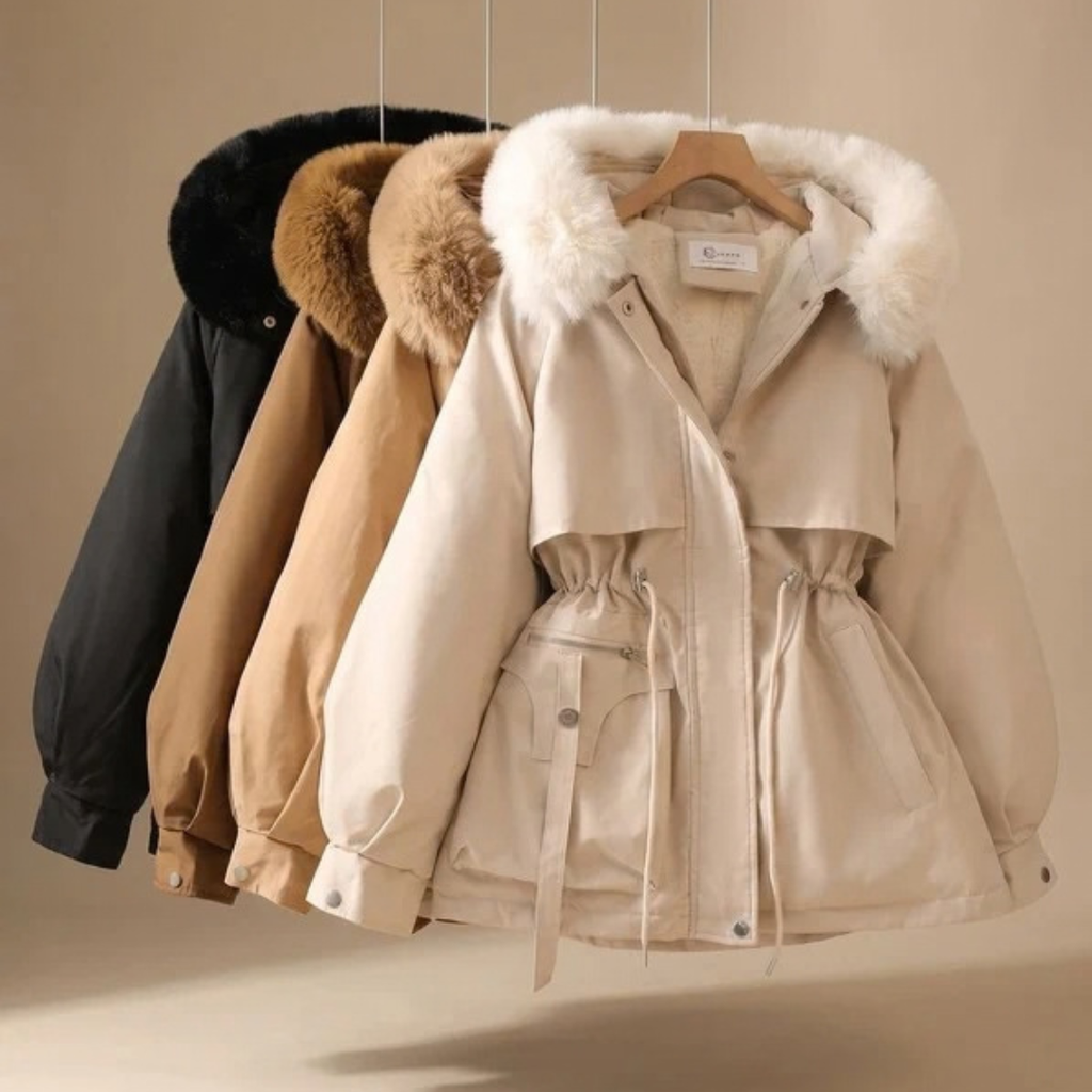 Leonie | Damen Winterjacke mit Fell, Kapuze, Taschen und Parka Stil