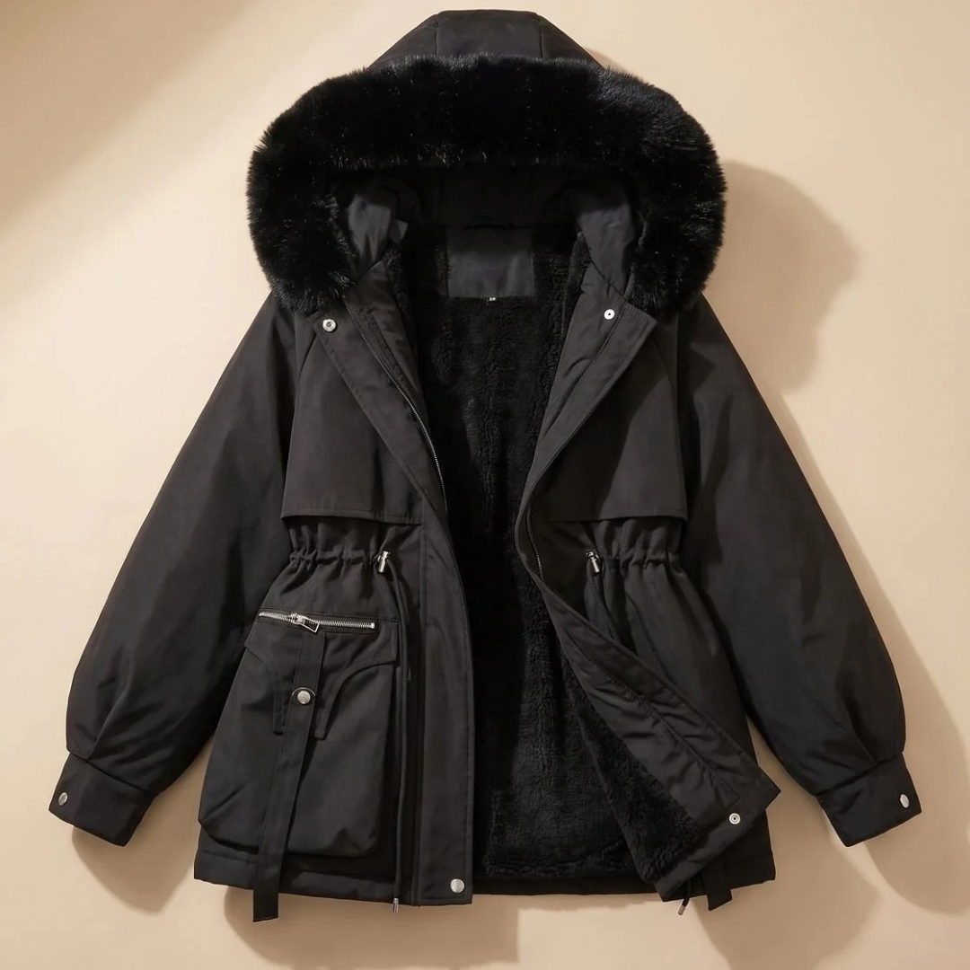 Leonie | Damen Winterjacke mit Fell, Kapuze, Taschen und Parka Stil