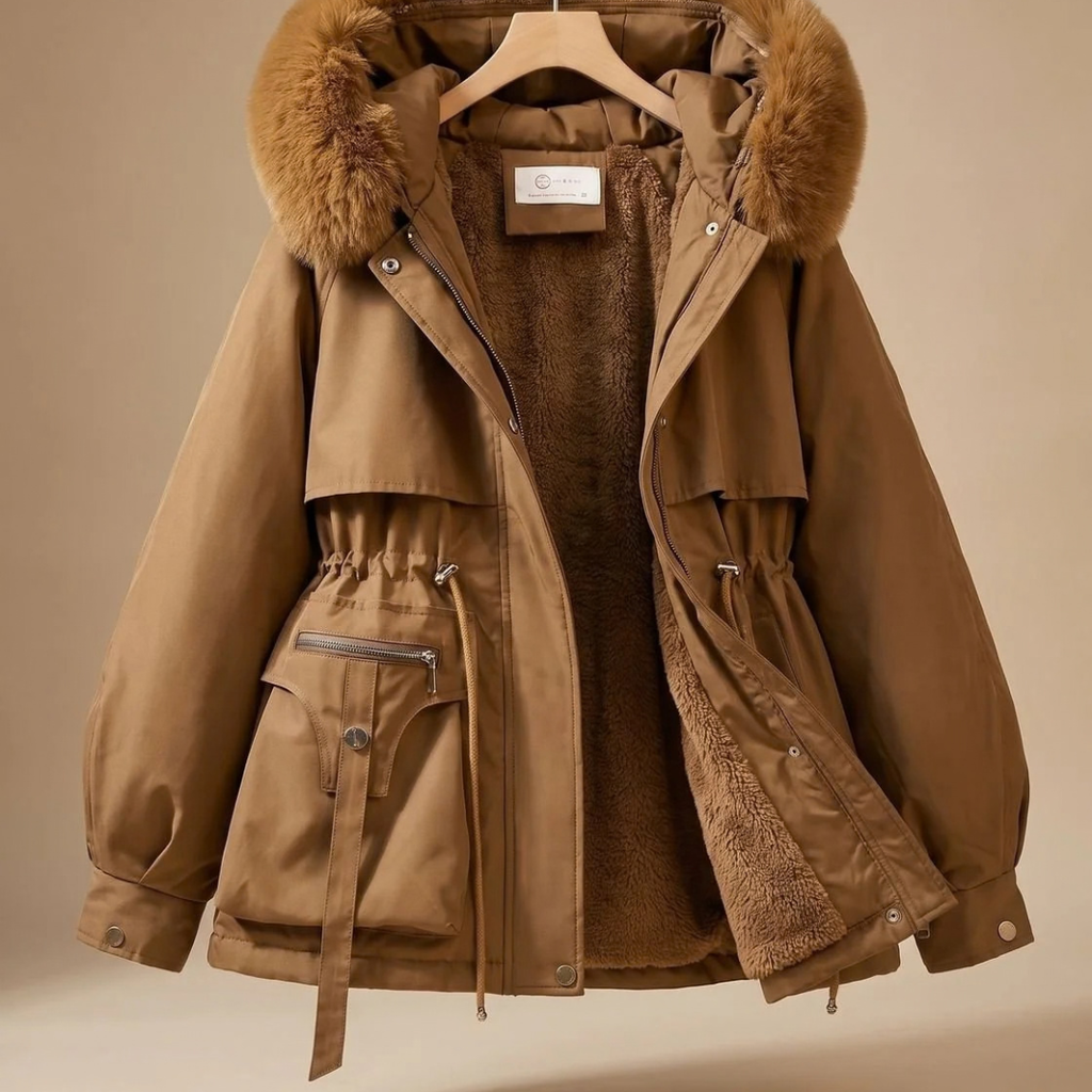 Leonie | Damen Winterjacke mit Fell, Kapuze, Taschen und Parka Stil