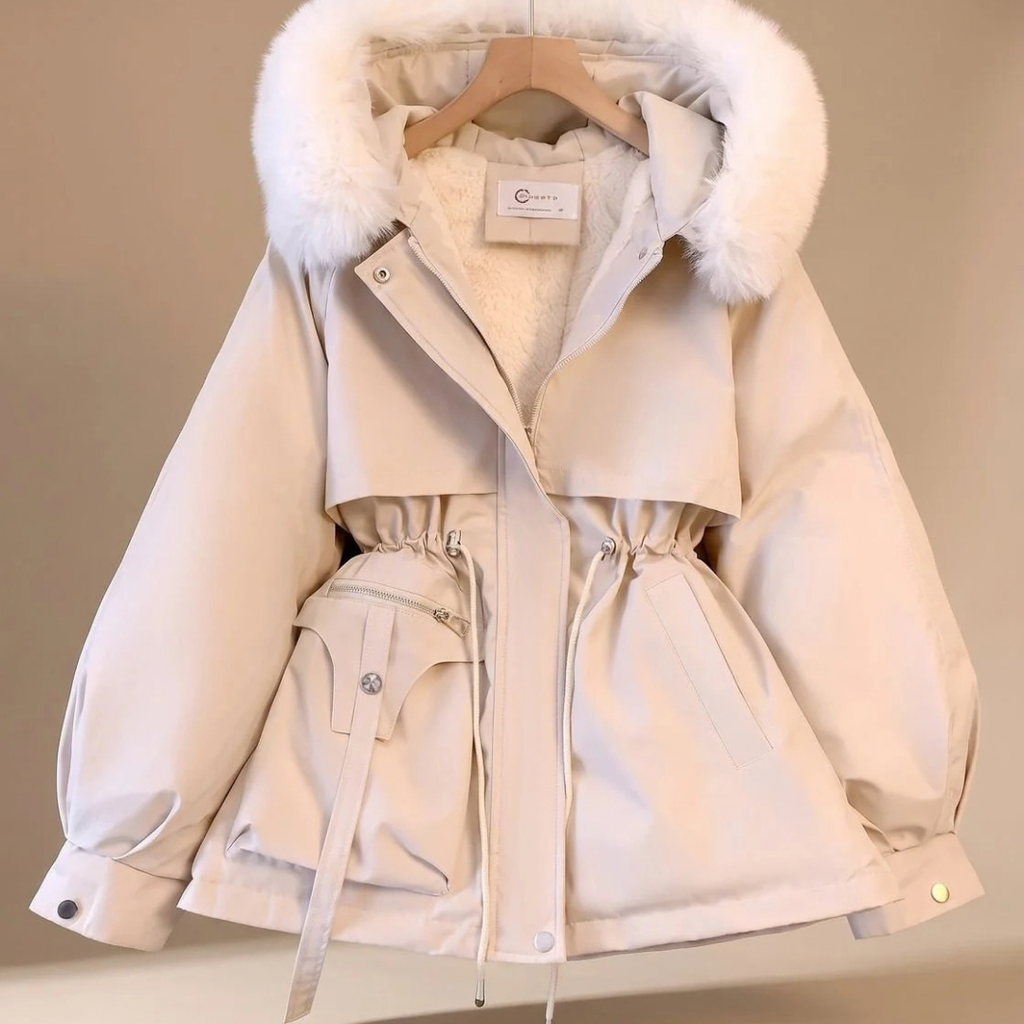 Leonie | Damen Winterjacke mit Fell, Kapuze, Taschen und Parka Stil