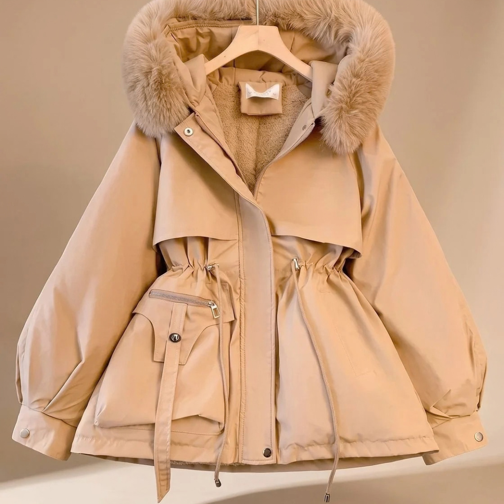 Leonie | Damen Winterjacke mit Fell, Kapuze, Taschen und Parka Stil