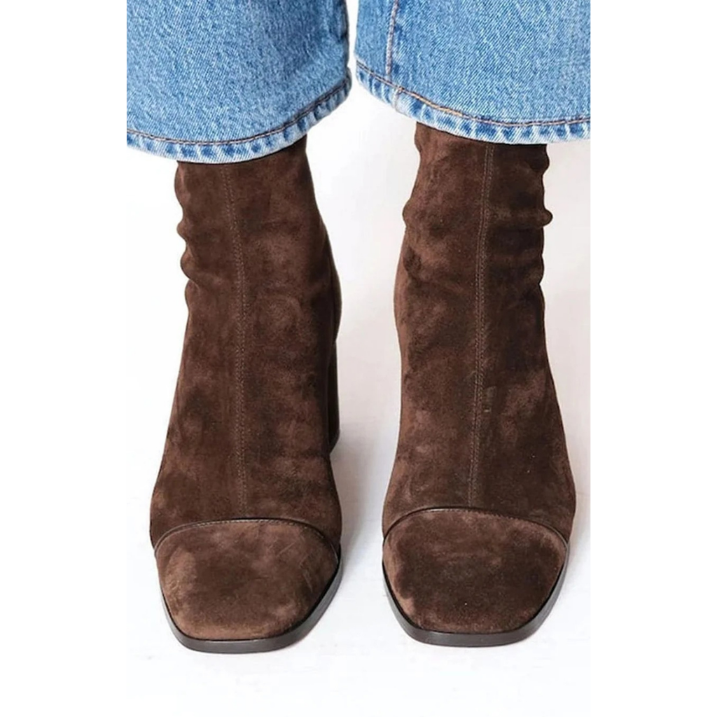 Leontine | Damen Braune Orthopädische Stiefeletten aus Wildleder Optik mit Komfort Absatz