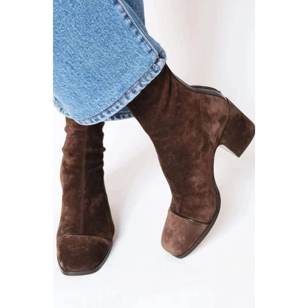 Leontine | Damen Braune Orthopädische Stiefeletten aus Wildleder Optik mit Komfort Absatz