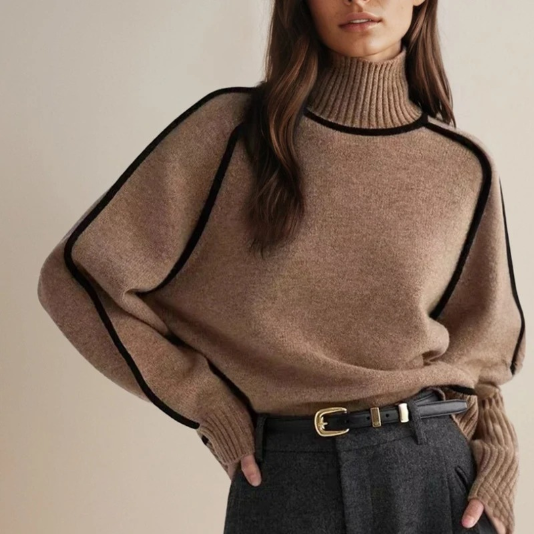 Leontine | Damen Rollkragenpullover mit Streifen und Weitem Schnitt