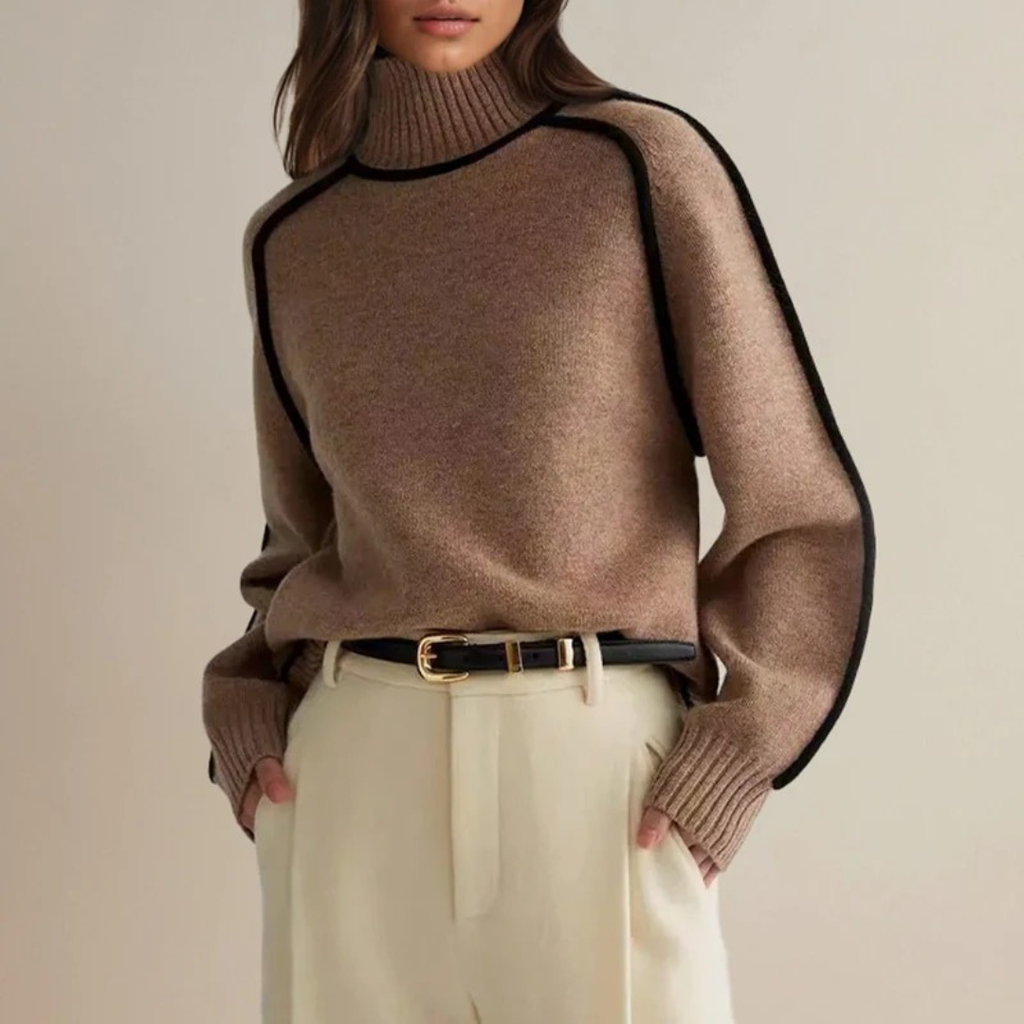 Leontine | Damen Rollkragenpullover mit Streifen und Weitem Schnitt