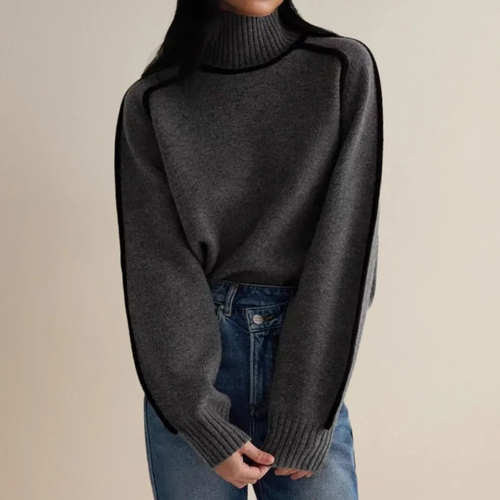 Leontine | Damen Rollkragenpullover mit Streifen und Weitem Schnitt