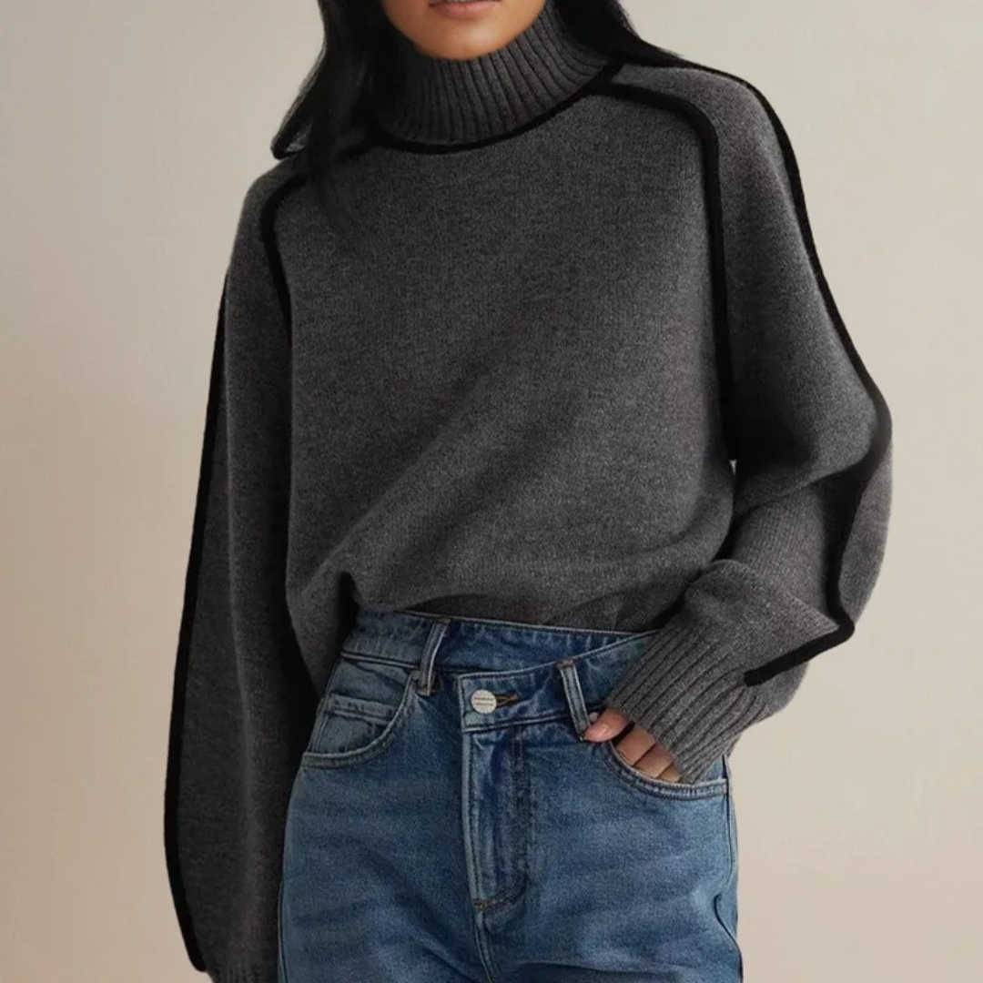 Leontine | Damen Rollkragenpullover mit Streifen und Weitem Schnitt
