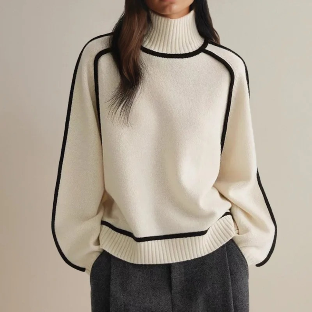 Leontine | Damen Rollkragenpullover mit Streifen und Weitem Schnitt