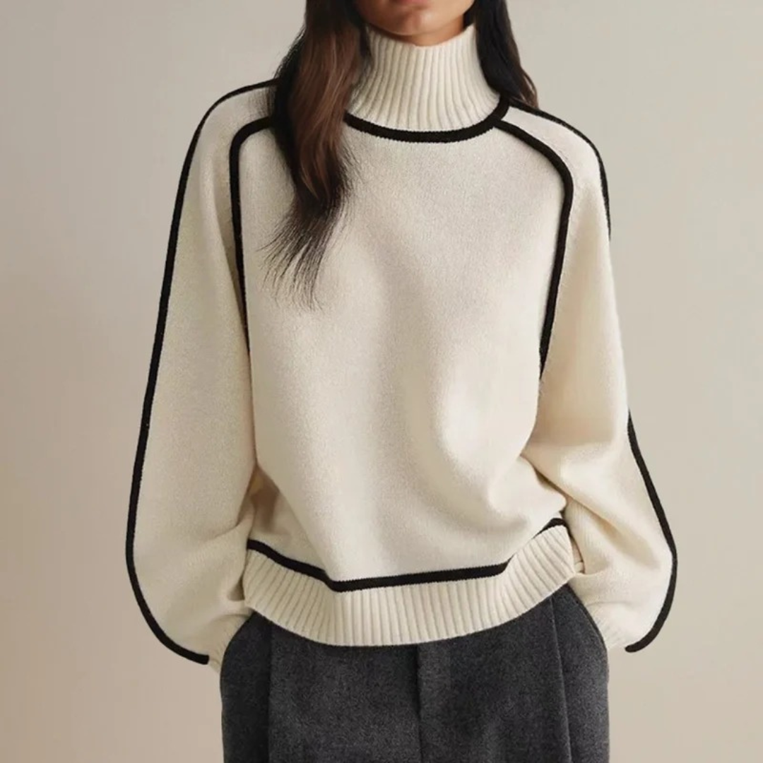 Leontine | Damen Rollkragenpullover mit Streifen und Weitem Schnitt