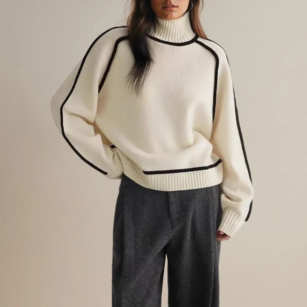 Leontine | Damen Rollkragenpullover mit Streifen und Weitem Schnitt