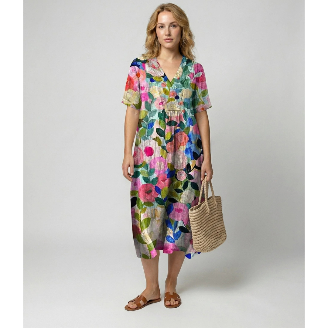 Levke | Damen Locker Leinen Midikleid