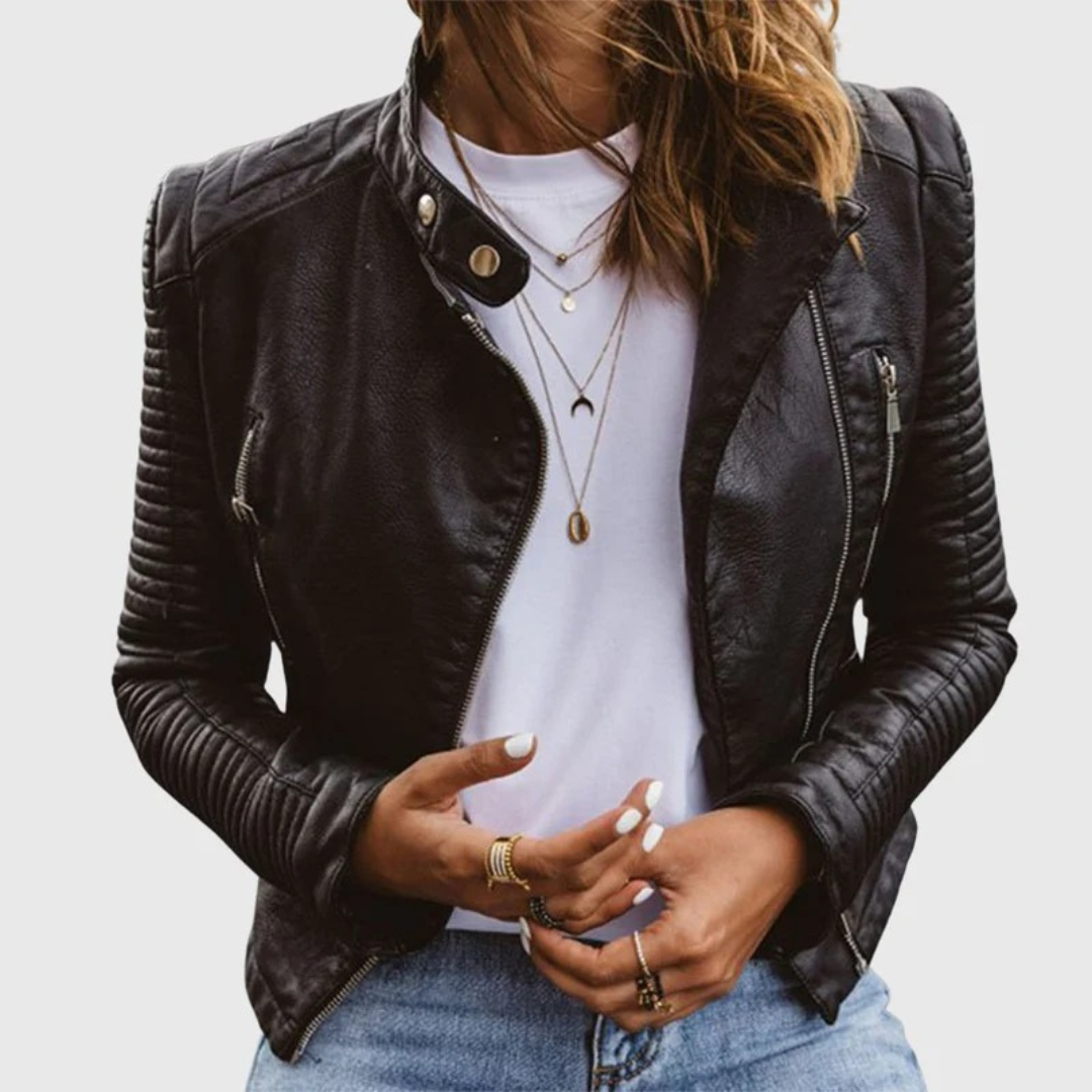 Levke | Damen Schwarze Komfort Lederjacke