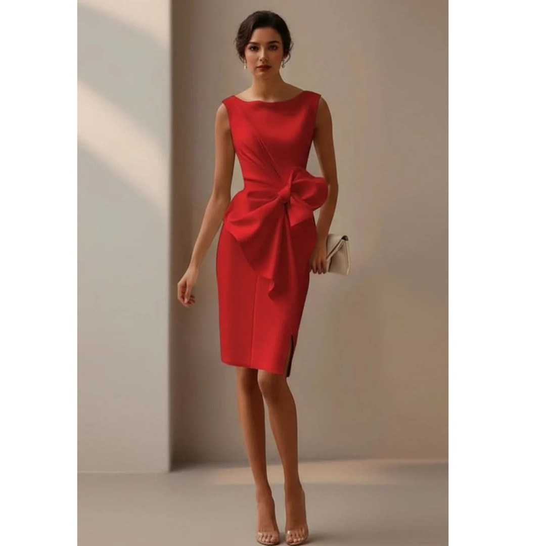 Levke | Damen Stilvolles Midi-Kleid Mit Schleife