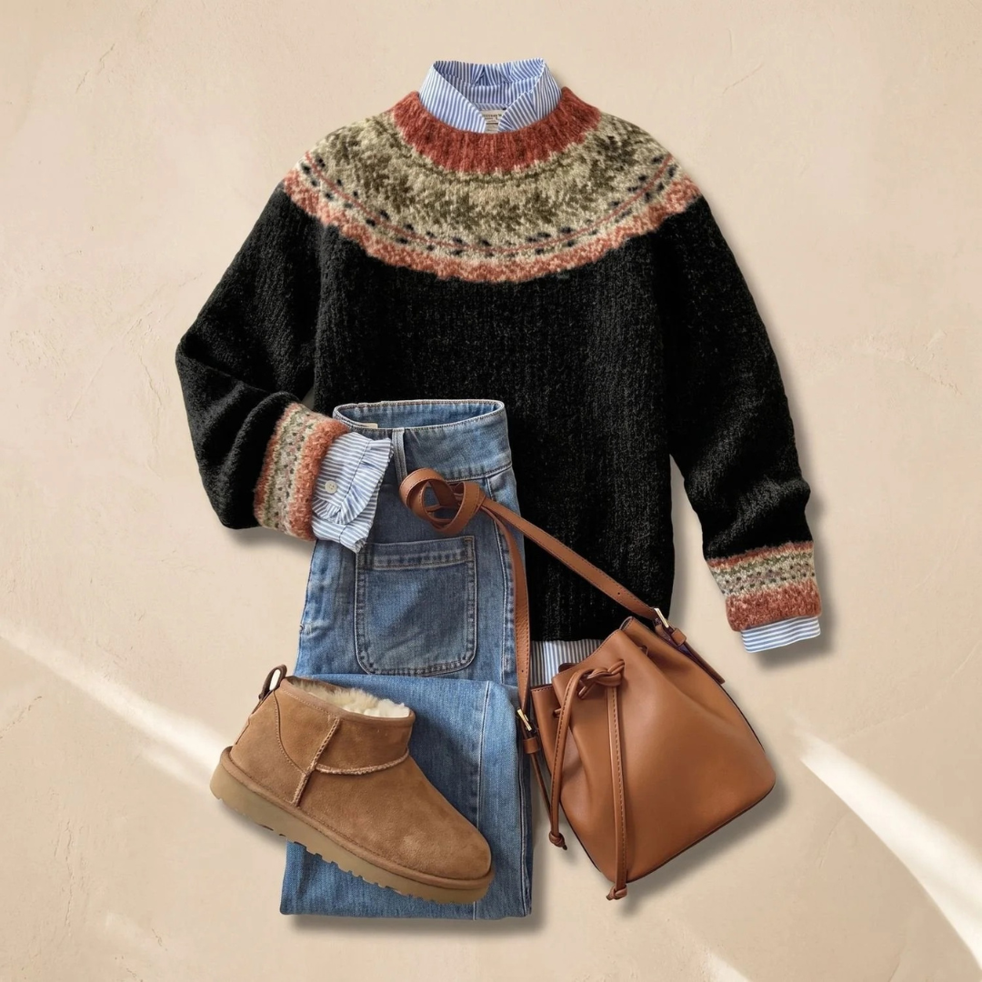 Lieselotte | Damen Strickpullover in Schwarz mit Vintage Design