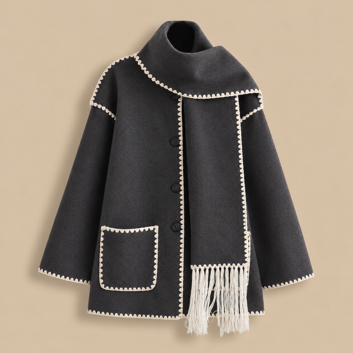 Lieselotte | Damen Wollmantel mit Cape Design und Knöpfen