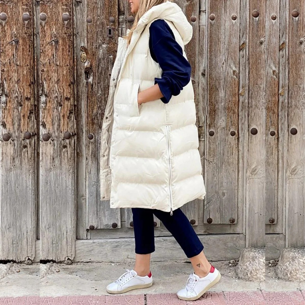 Lilian | Damen Lange Weste Mit Kapuze, Reißverschluss Und Komfort Design