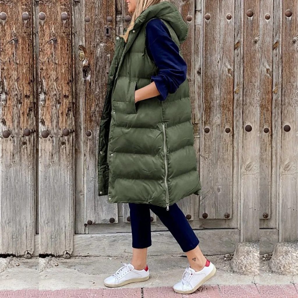 Lilian | Damen Lange Weste Mit Kapuze, Reißverschluss Und Komfort Design