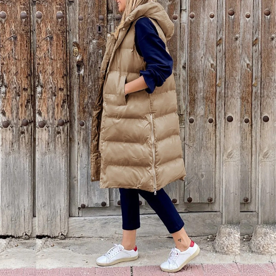 Lilian | Damen Lange Weste Mit Kapuze, Reißverschluss Und Komfort Design